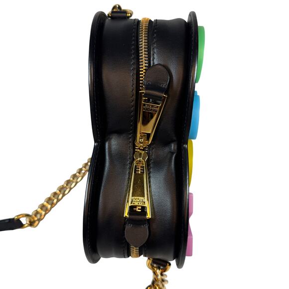 Moschino Heart Bag Leather Black Multicolored Crossbody Alphabet 90's Barbie - Picture 14 of 16